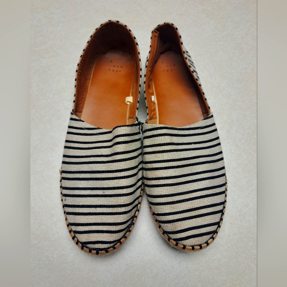 A New Day Black and Beige Striped Flats